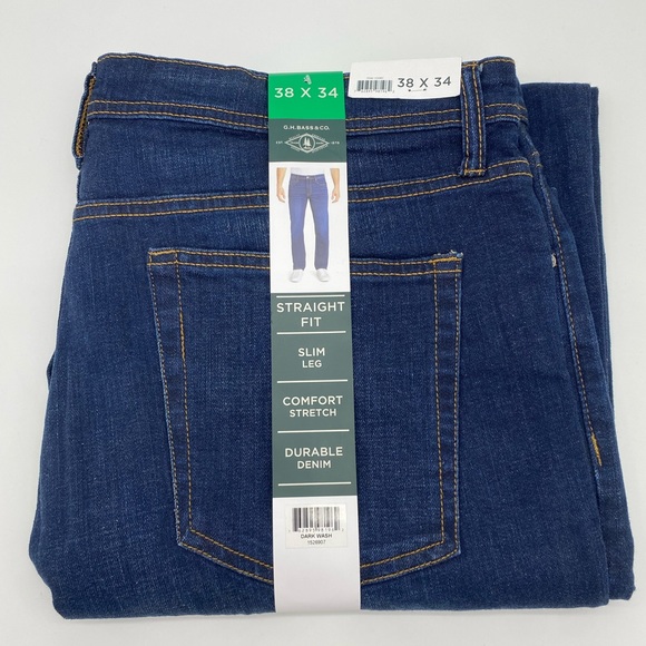 G.H. Bass & Co. Men's Size: 38×34 Straight Fit 5 Pocket Jeans -  Comfort Stretch - Picture 4 of 9